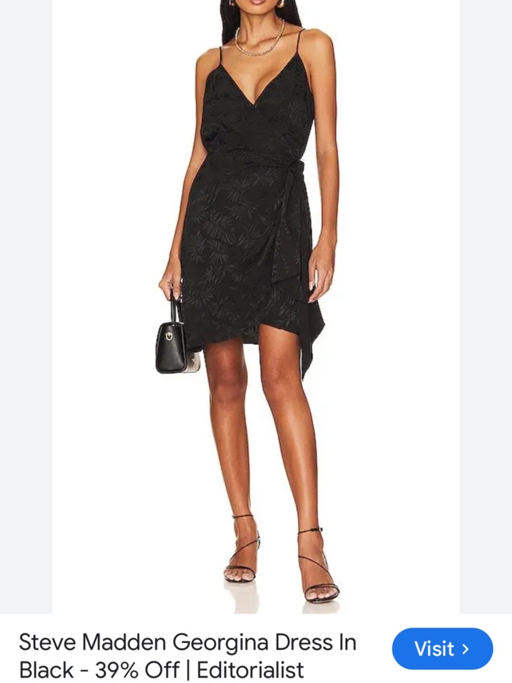 Steve Madden Black Wrap Spaghetti-Strap Mini Dress